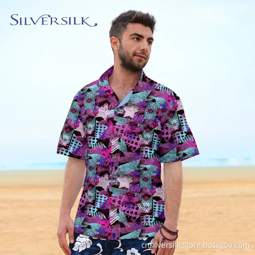 Polyester OEM Hip Hop gedruckt Rosa Herrenhemden